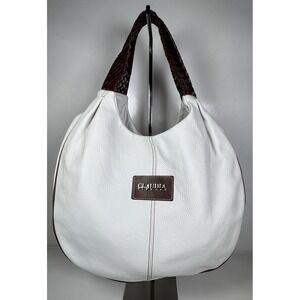 Claudia Firenze White Pebbled Leather Hobo Bag Purse